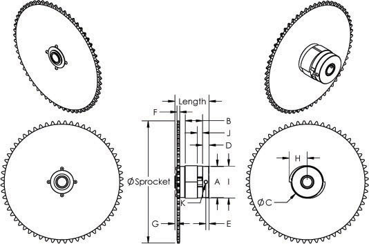 1479 Fractional Revolution Sprocket Clutch, R. Funk # A8524, Dimensions